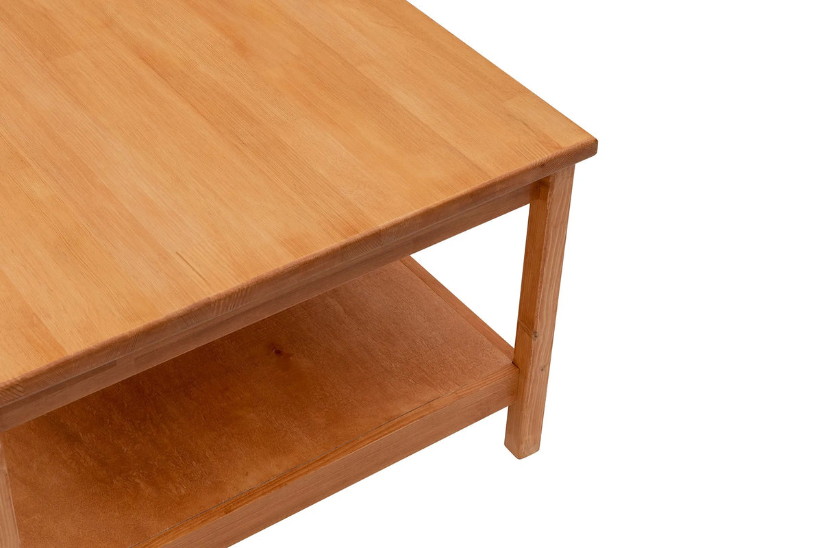 Ranch Handmade Pine Wood Square Coffee Table with Storage Shelf  Destina Home Oak