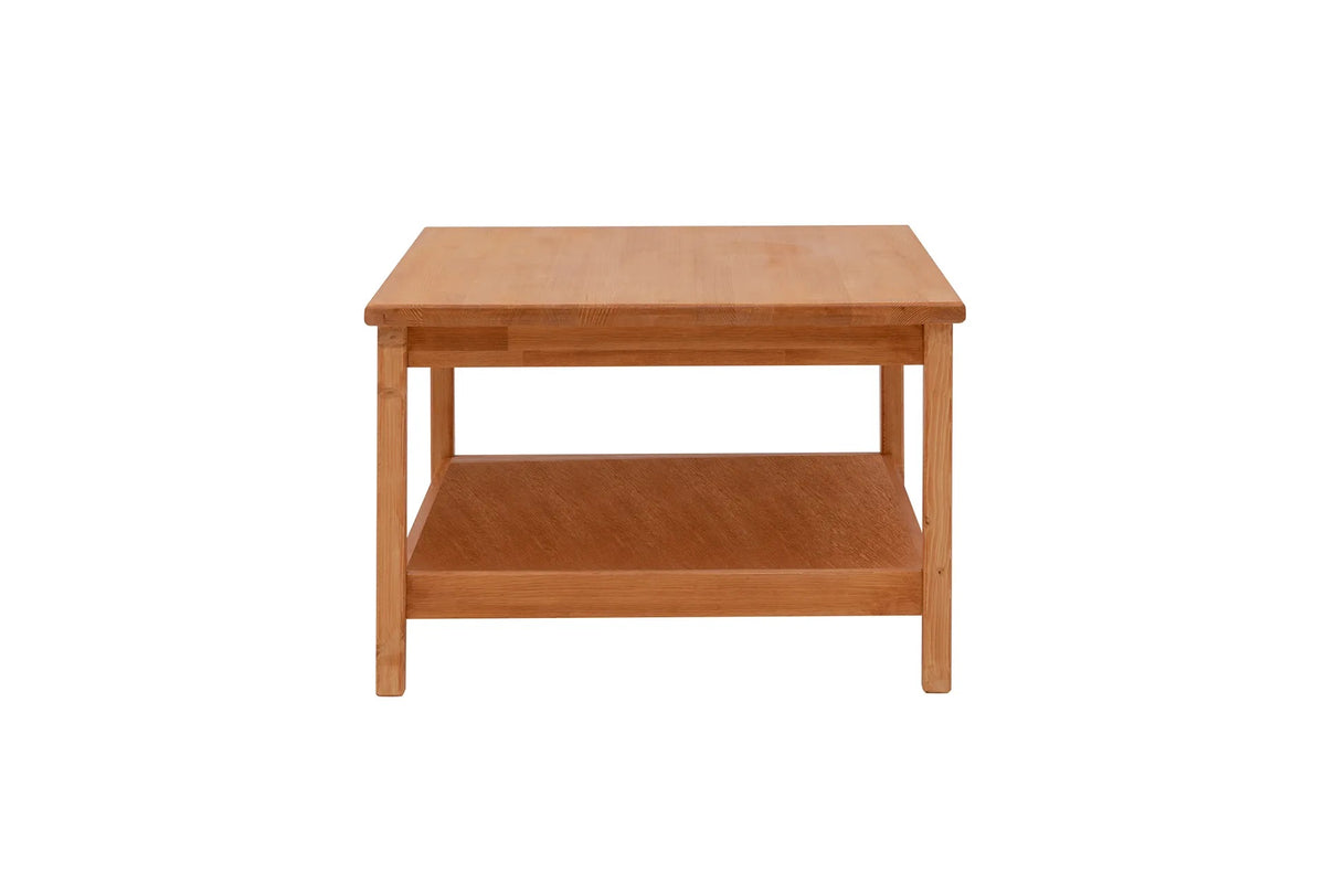 Ranch Handmade Pine Wood Square Coffee Table with Storage Shelf  Destina Home Oak