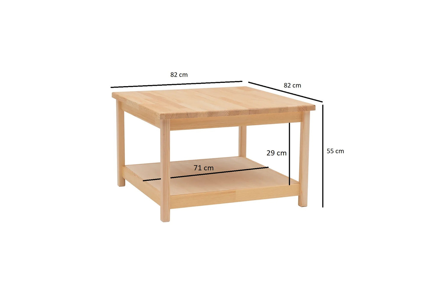 Ranch Handmade Pine Wood Square Coffee Table with Storage Shelf  Destina Home