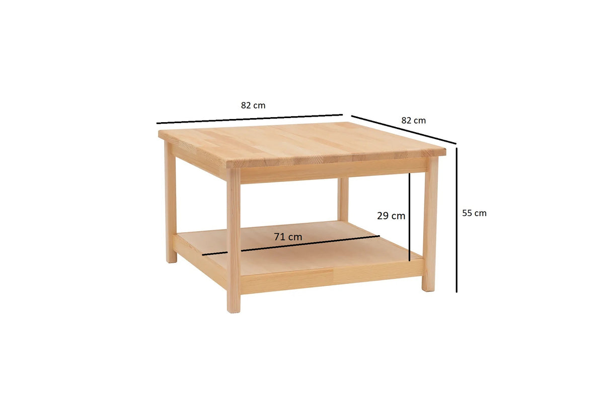 Ranch Handmade Pine Wood Square Coffee Table with Storage Shelf  Destina Home