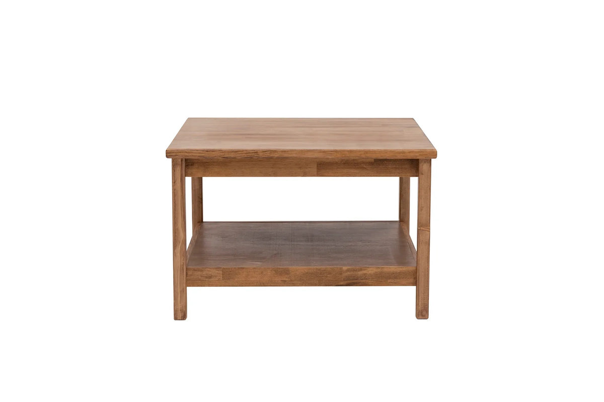 Ranch Handmade Pine Wood Square Coffee Table with Storage Shelf  Destina Home Walnut