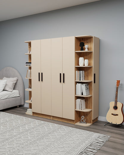 Linda-Lusus 6-Door Double Wardrobe Set with Shelves & Cabinets – 180 cm Modern Bedroom Storage Closet with Hanging Rails