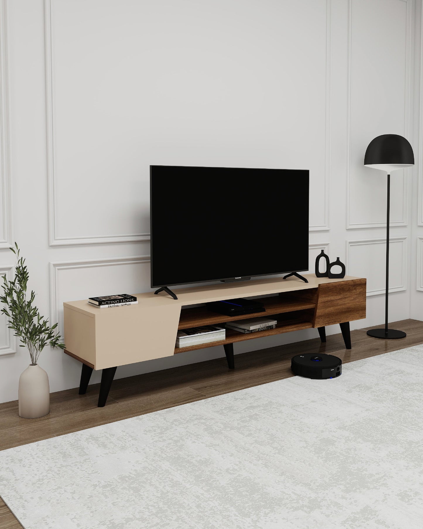 Mueble de TV Clark con armarios y estantes de almacenamiento