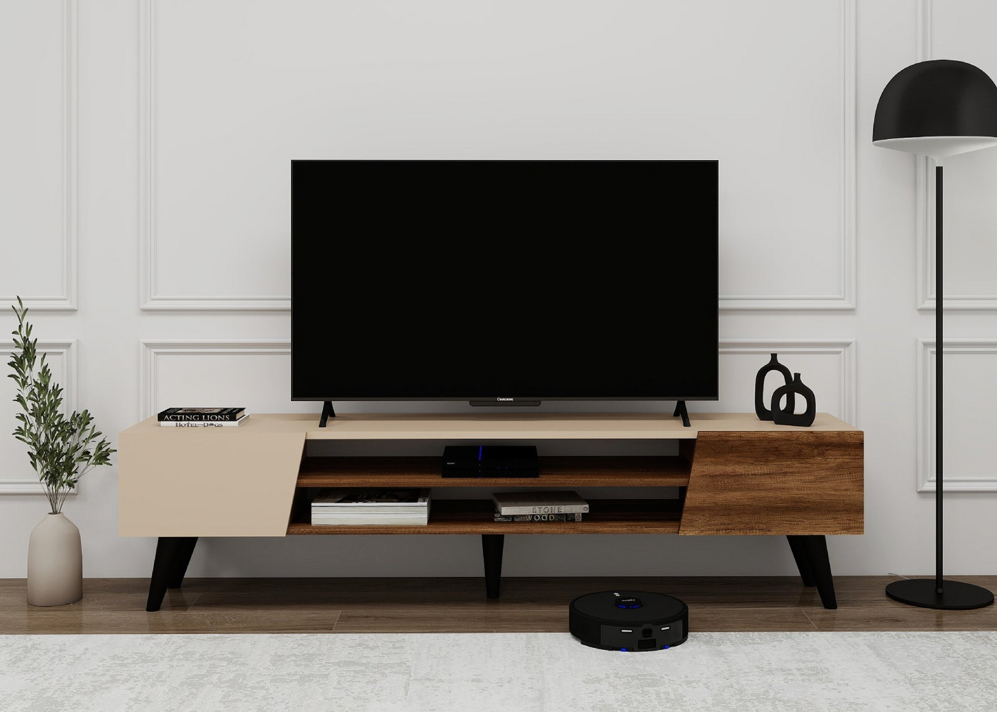 Meuble TV Clark avec placards et étagères de rangement