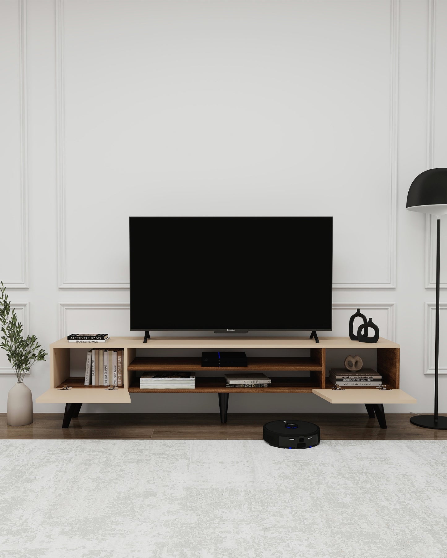 Mueble de TV Clark con armarios y estantes de almacenamiento