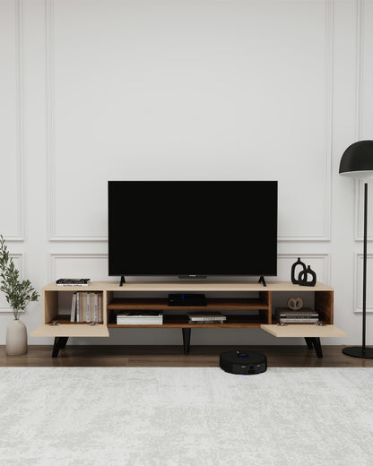 Meuble TV Clark avec placards et étagères de rangement
