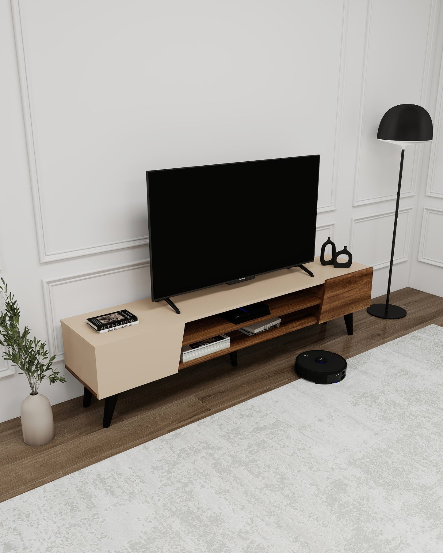 Mueble de TV Clark con armarios y estantes de almacenamiento