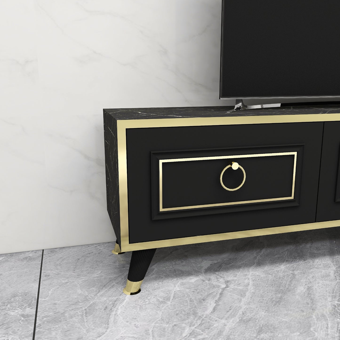 Frida TV Stand and Entertainment Center with Cabinets and Wall Shelf for TVs up to 75"