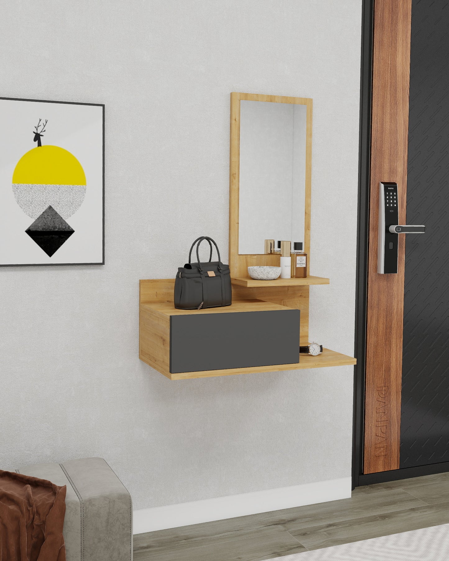 Consola Dresuar con cajón y espejo Cielo 