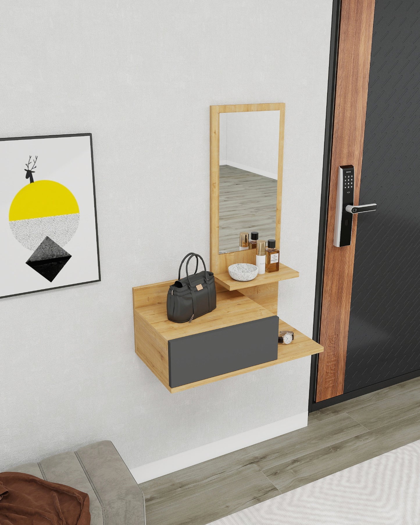 Consola Dresuar con cajón y espejo Cielo 