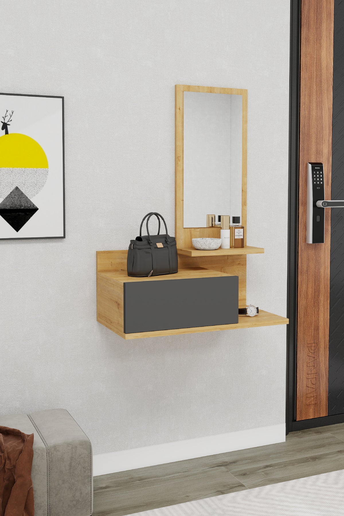 Consola Dresuar con cajón y espejo Cielo 