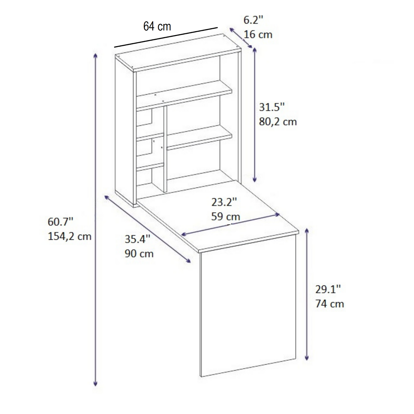 Sedir Foldable Desk with Shelves