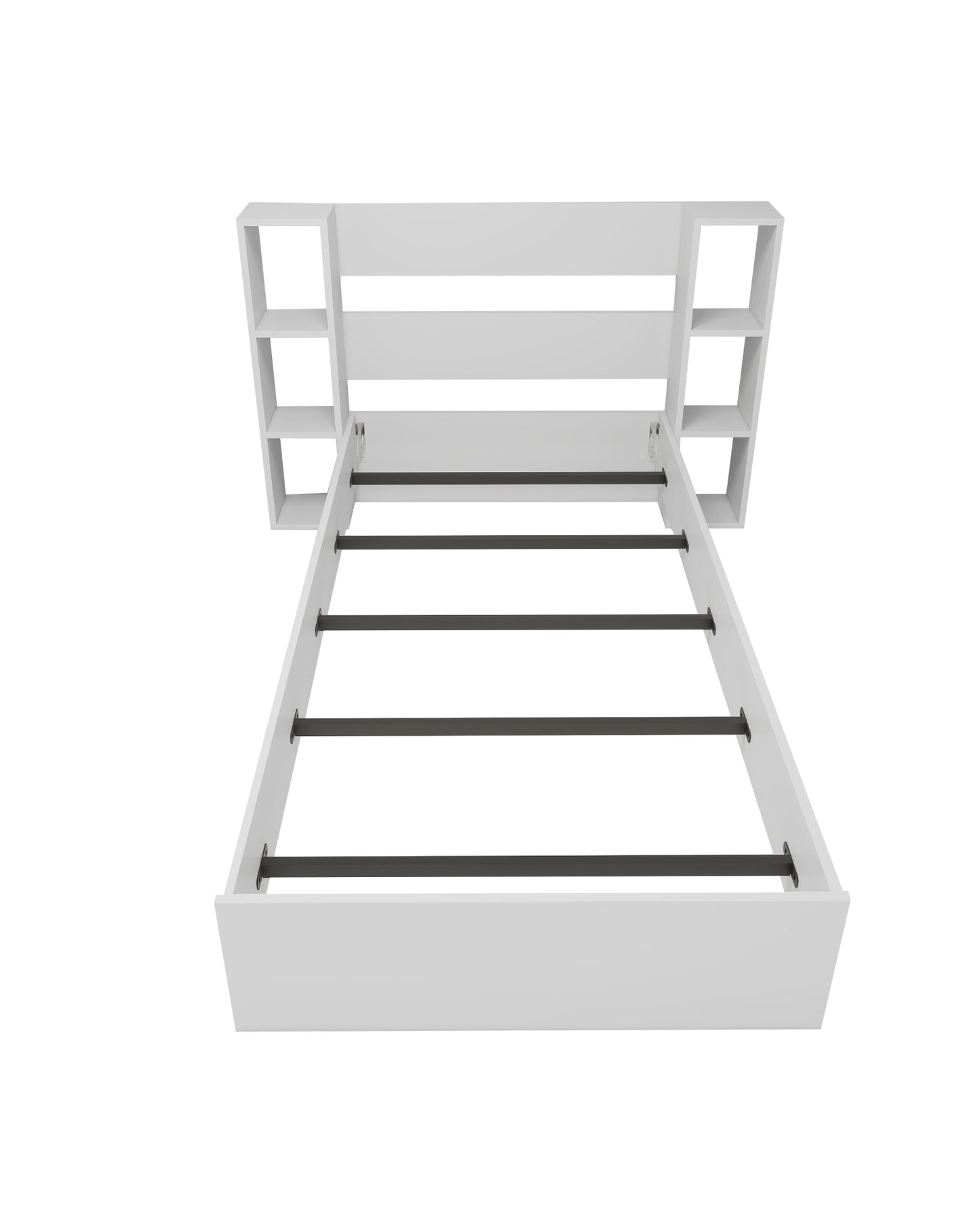 Smart Bedstead Bed Frame with Metal Slats and Storage Shelves