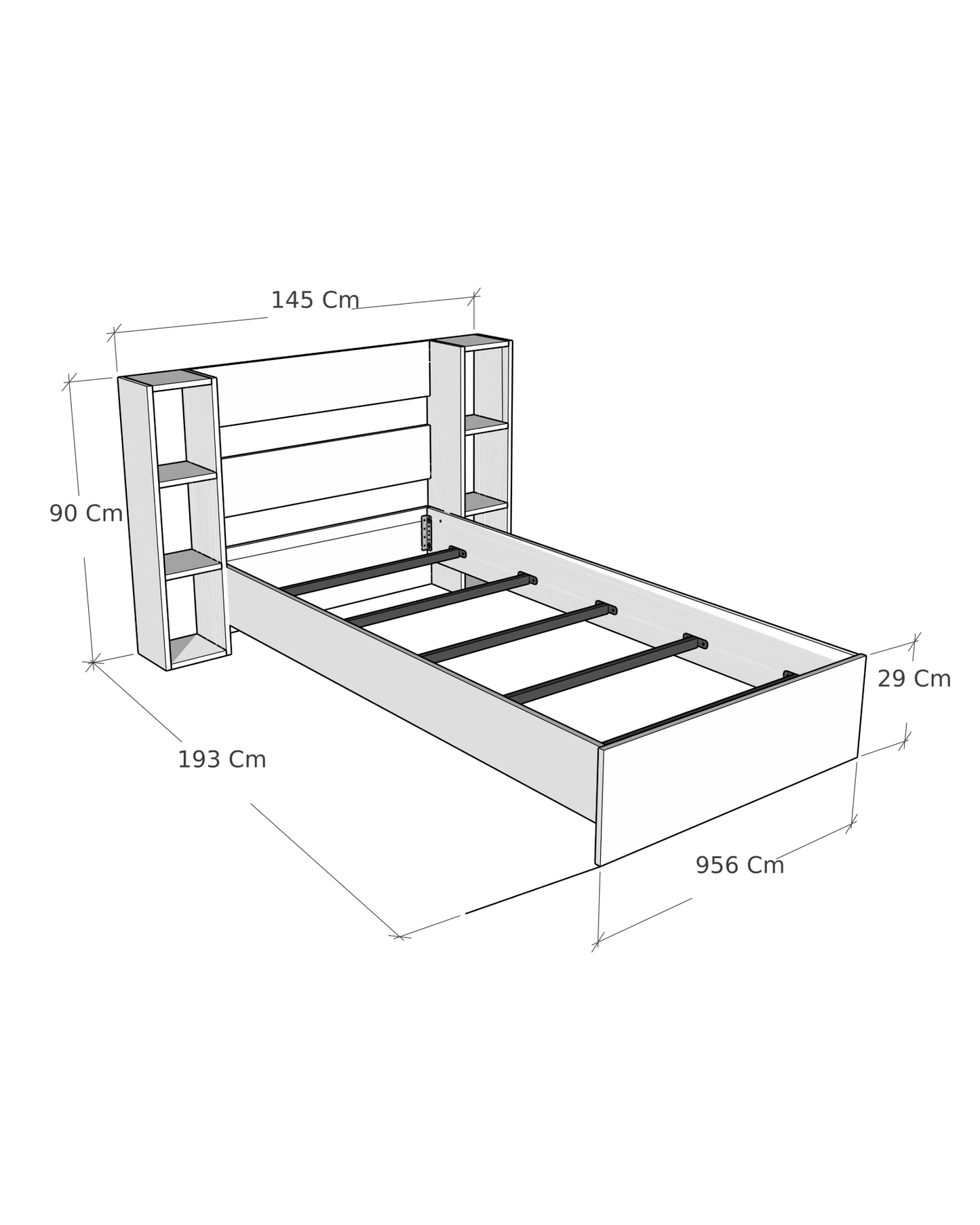 Smart Bedstead Bed Frame with Metal Slats and Storage Shelves