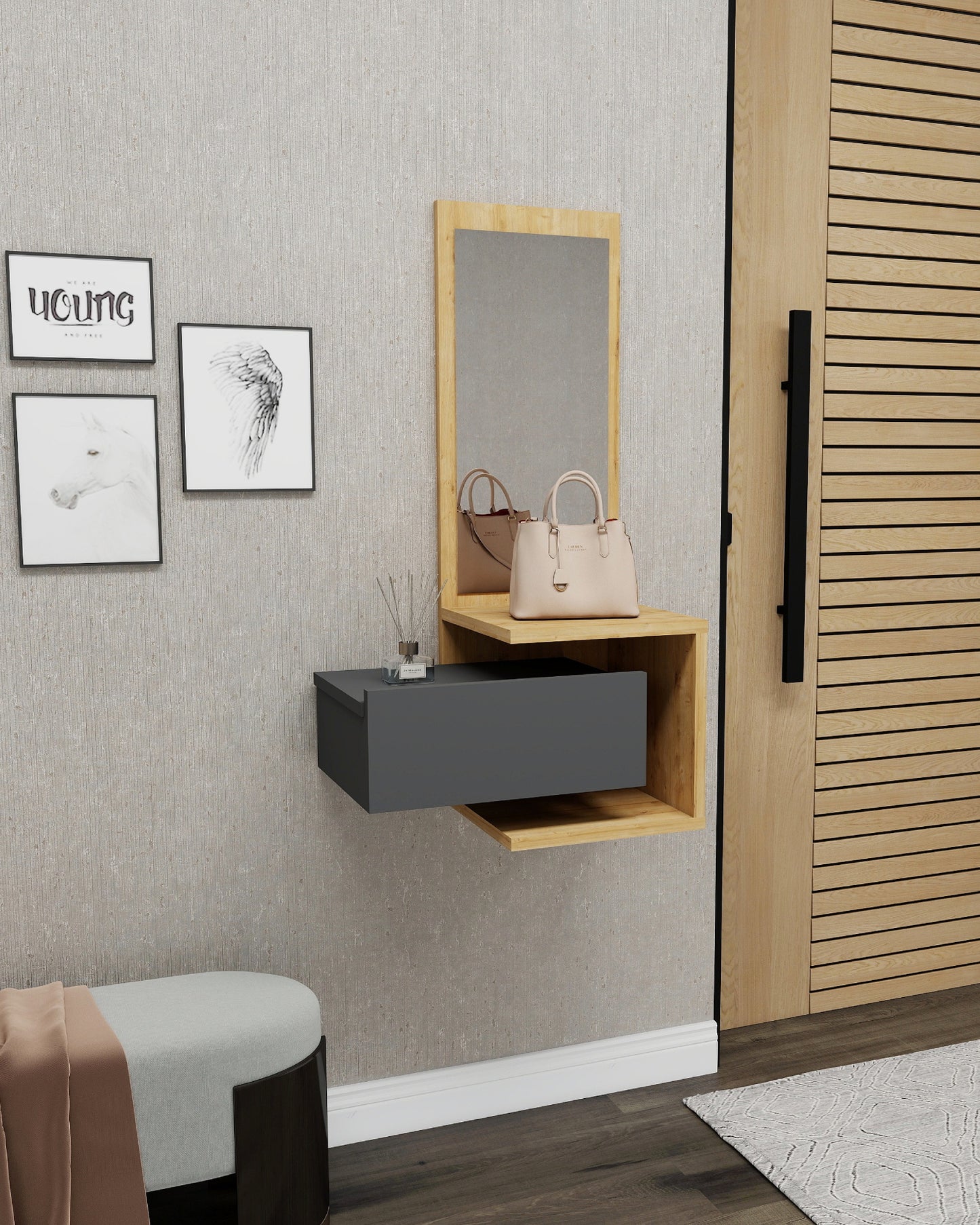 Stella Console Table Dresuar with Drawer and Mirror