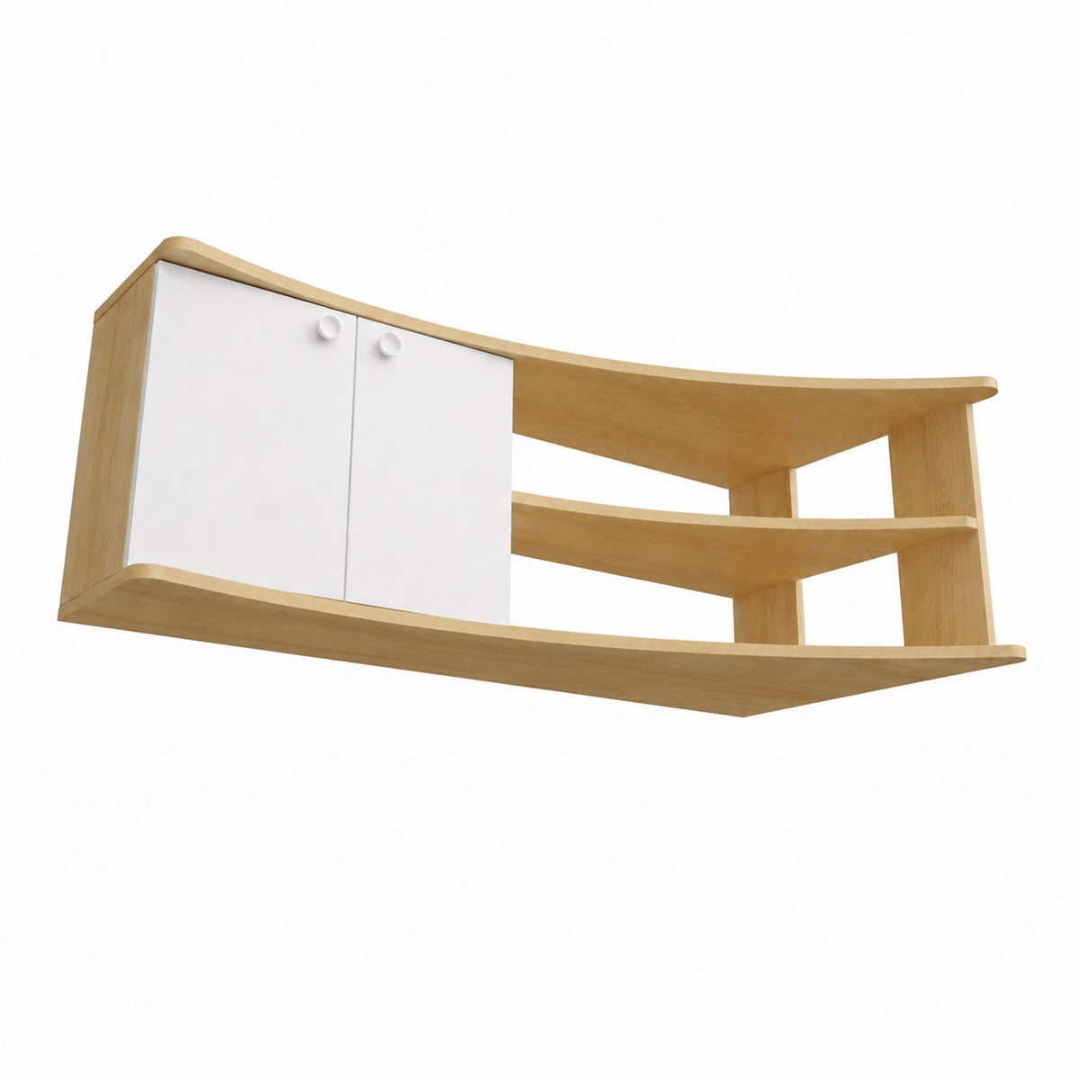 Termera Reversible Corner TV Stand with Storage for TVs up to 60 inches, Sapphire Oak & White