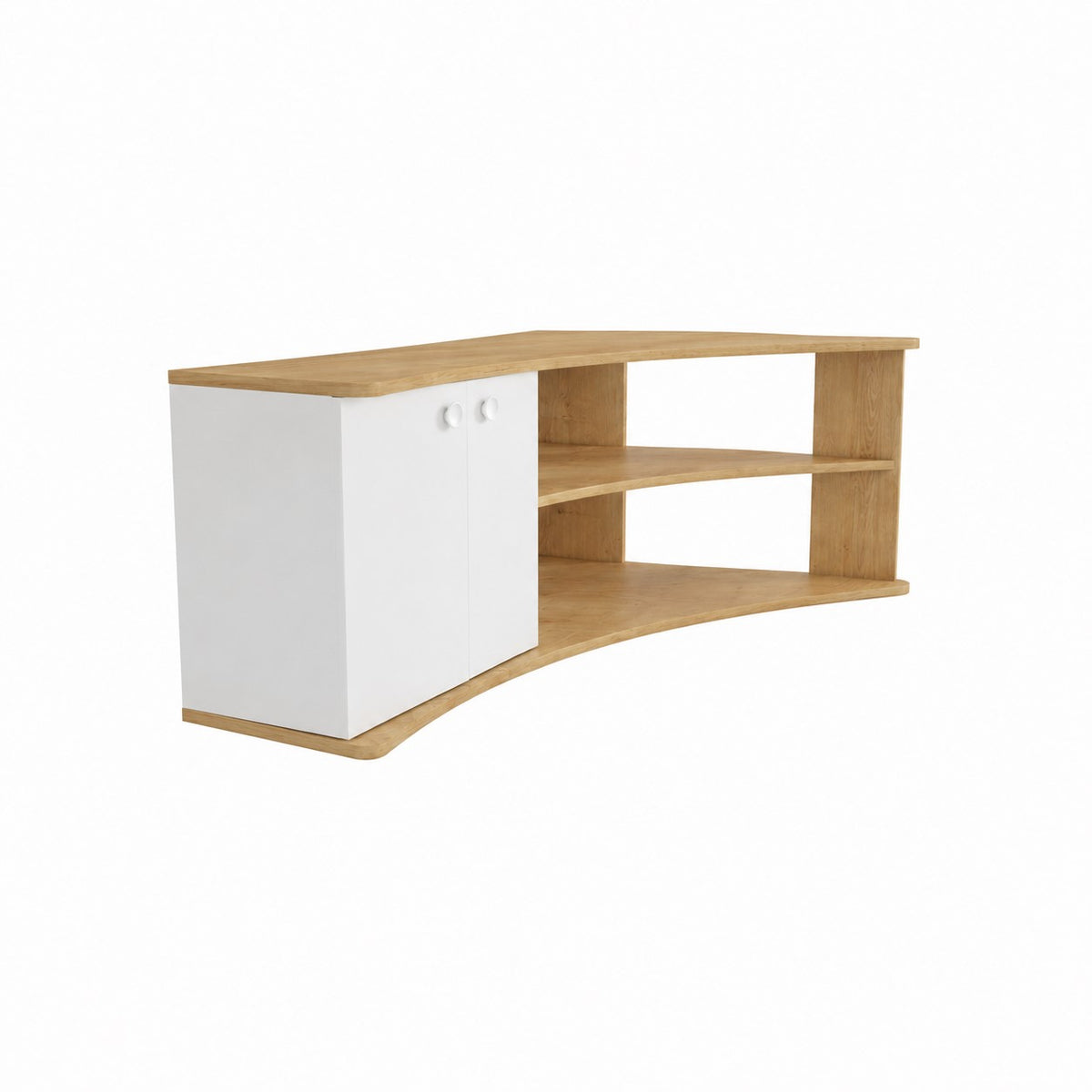 Termera Reversible Corner TV Stand with Storage for TVs up to 60 inches, Sapphire Oak & White