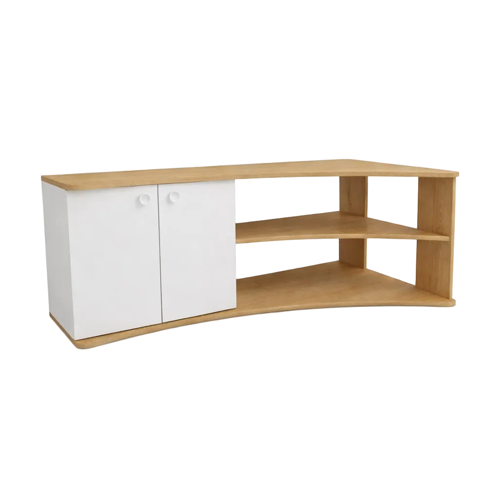 Termera Reversible Corner TV Stand with Storage for TVs up to 60 inches, Sapphire Oak & White