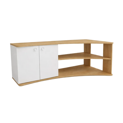 Termera Reversible Corner TV Stand with Storage for TVs up to 60 inches, Sapphire Oak & White