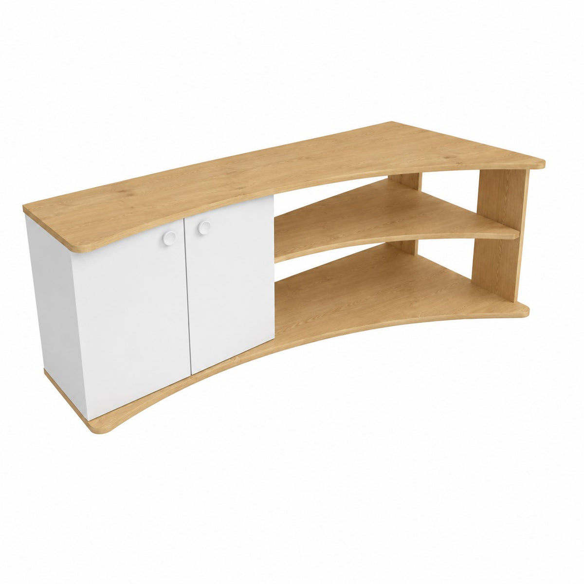 Termera Reversible Corner TV Stand with Storage for TVs up to 60 inches, Sapphire Oak & White