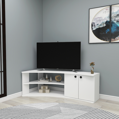 Termera Reversible Corner TV Stand with Storage for TVs up to 60 inches, White
