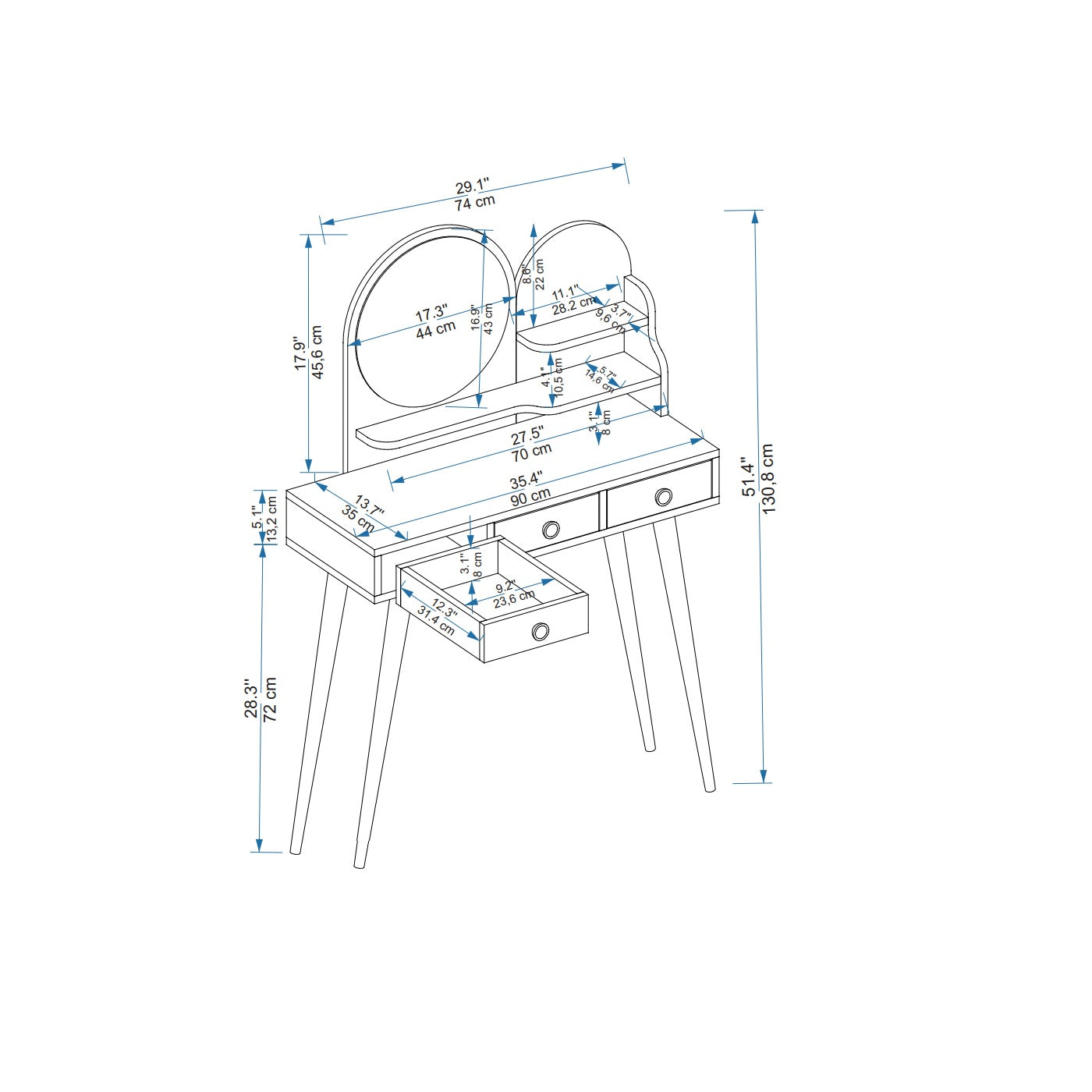 Tocador de maquillaje con espejo Vetone 