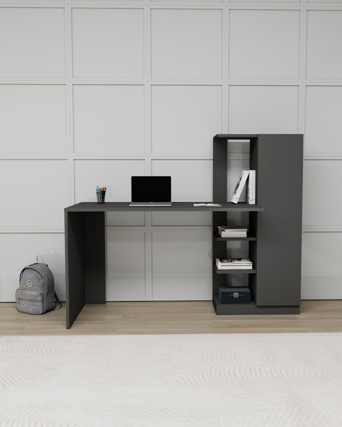 Yagiz Computer Desk with Cabinet & Shelves