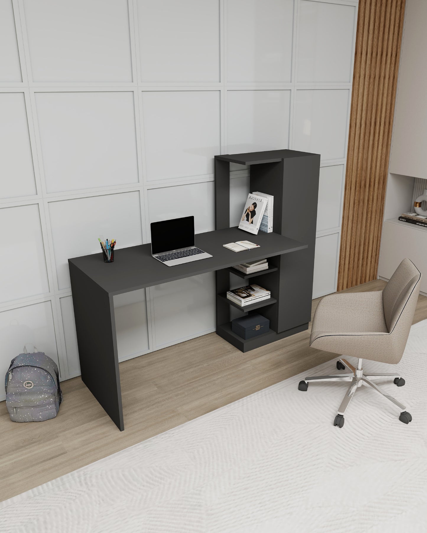 Yagiz Computer Desk with Cabinet & Shelves