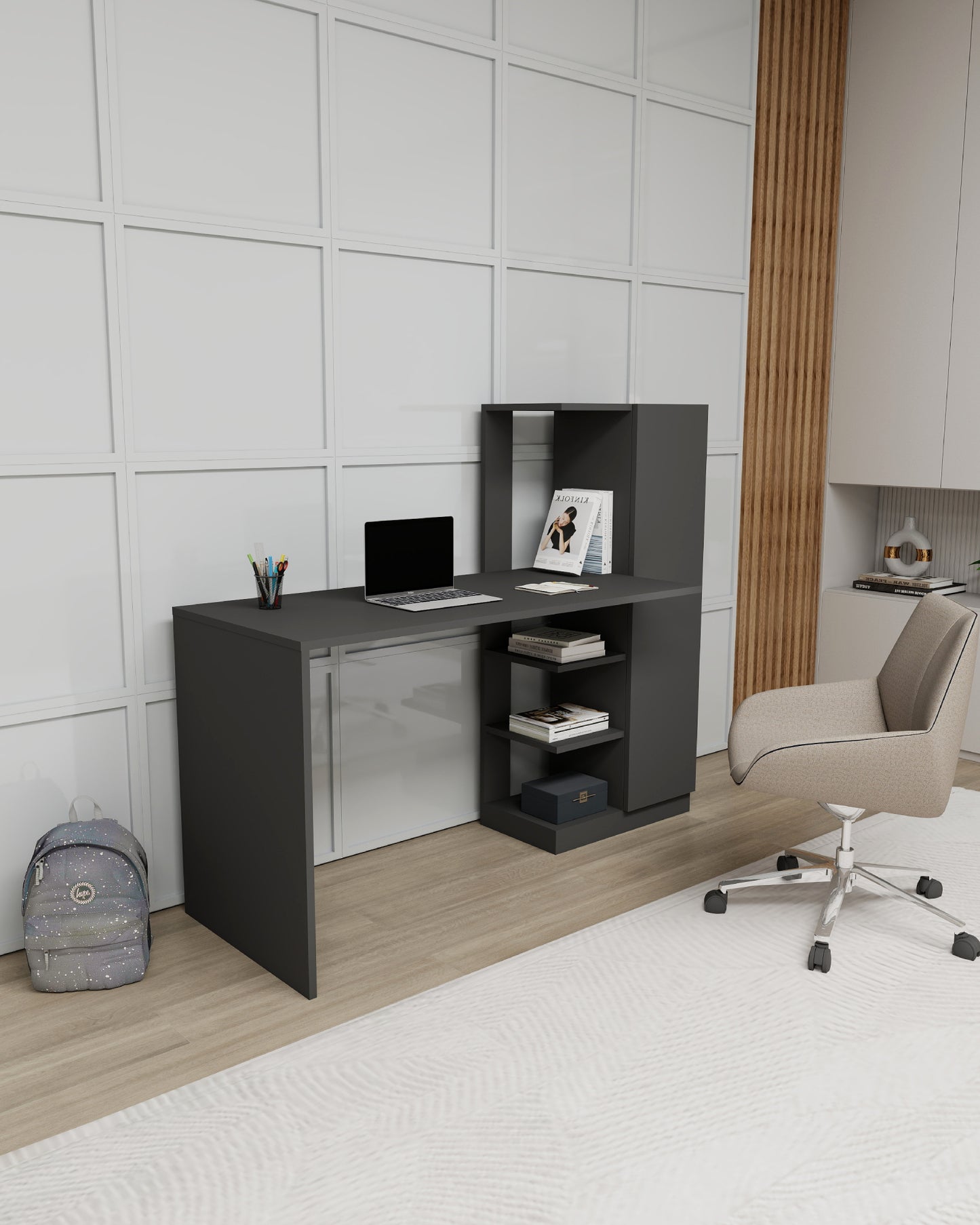 Yagiz Computer Desk with Cabinet & Shelves