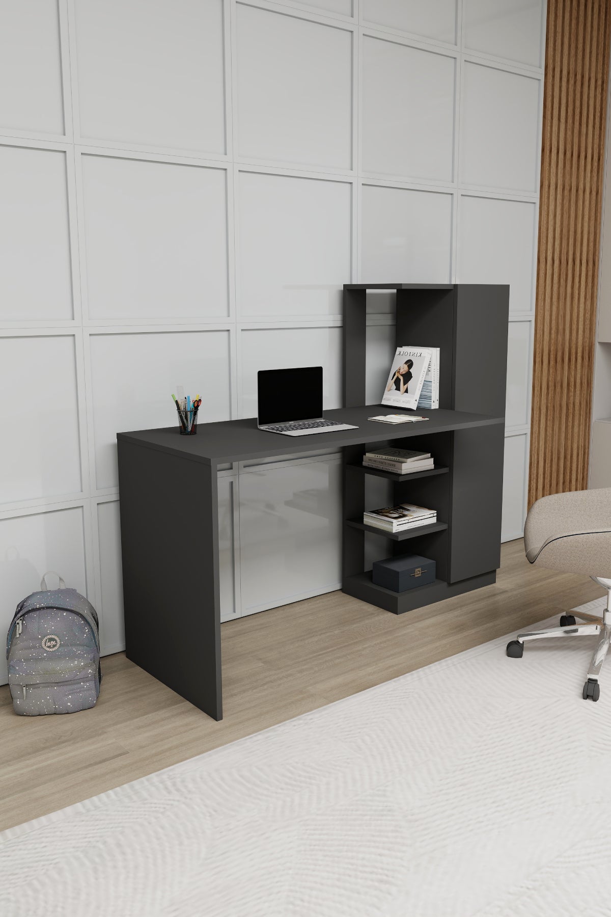 Yagiz Computer Desk with Cabinet & Shelves