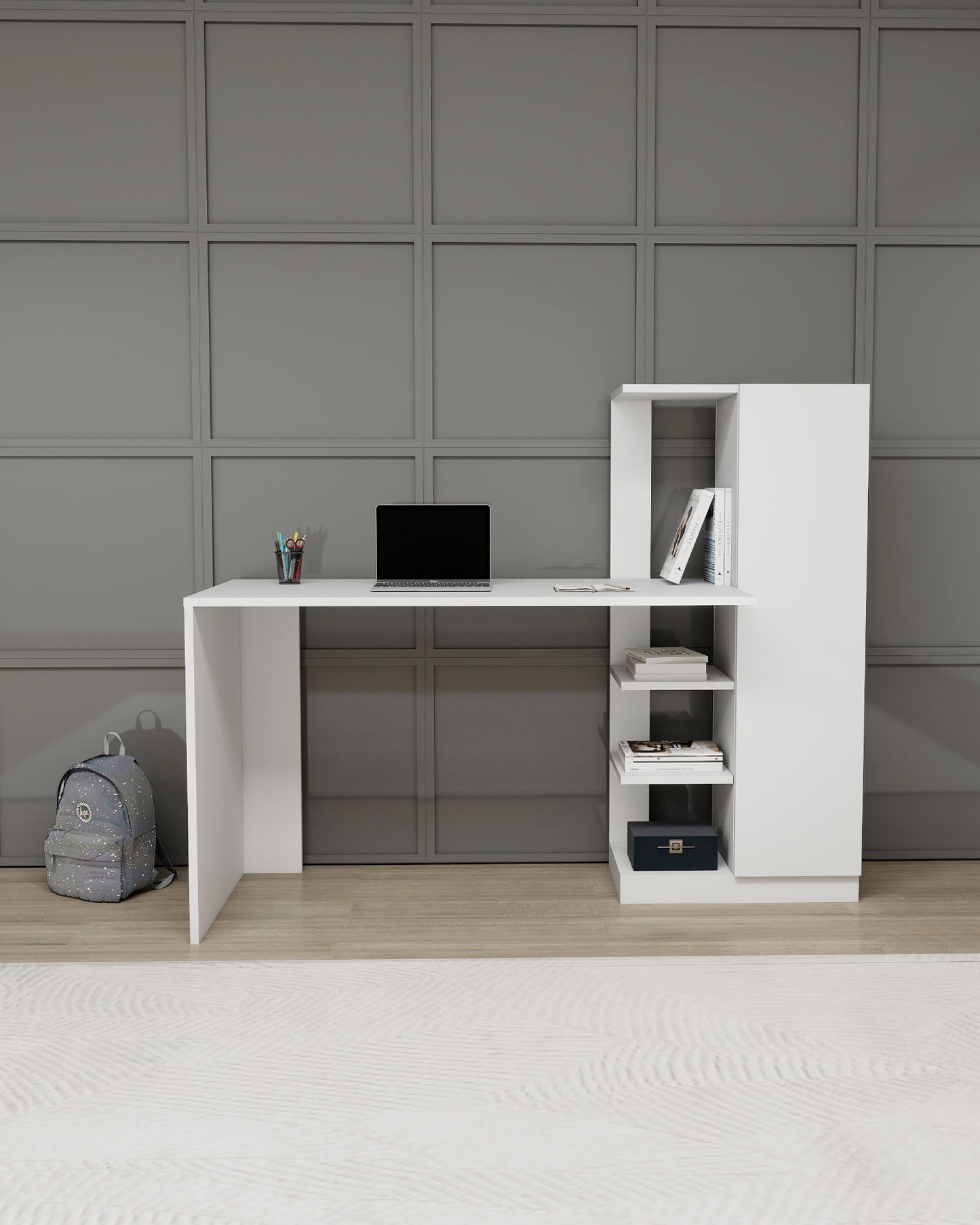 Yagiz Computer Desk with Cabinet & Shelves