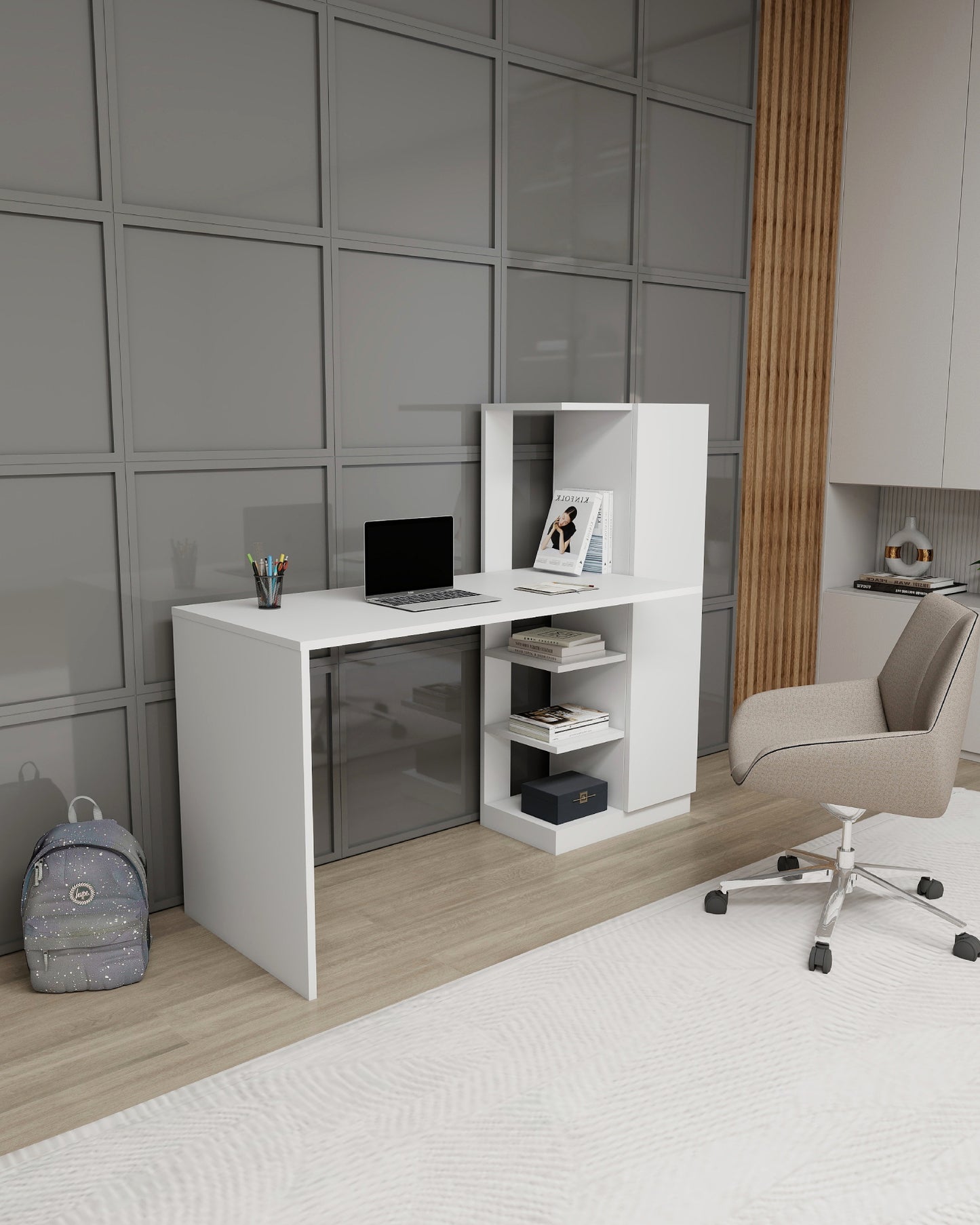 Yagiz Computer Desk with Cabinet & Shelves