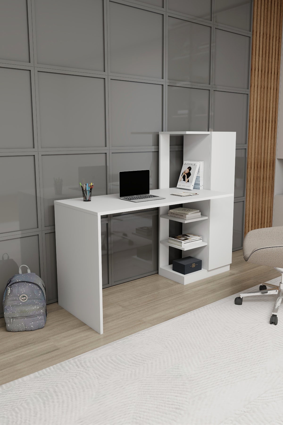 Yagiz Computer Desk with Cabinet & Shelves
