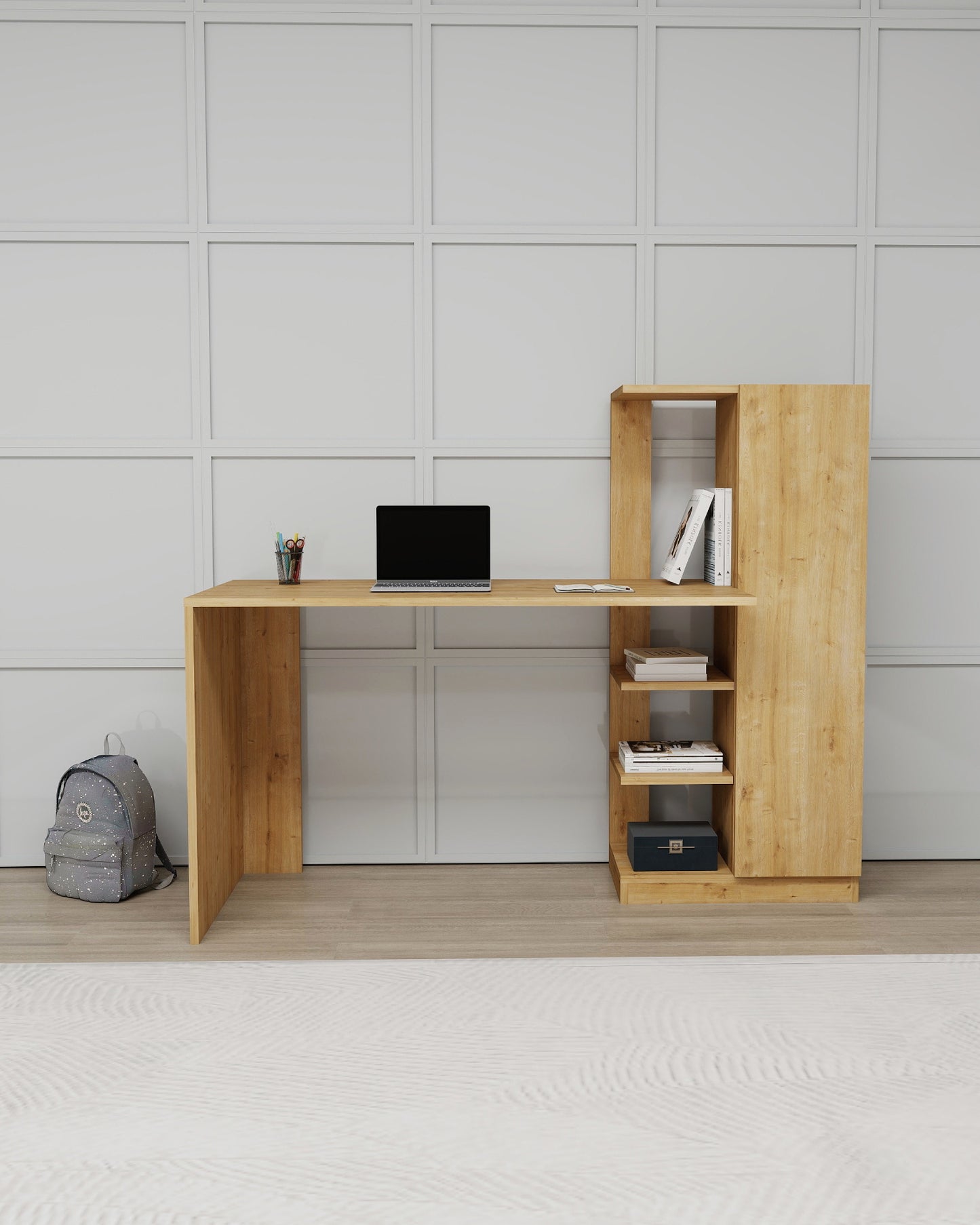 Yagiz Computer Desk with Cabinet & Shelves