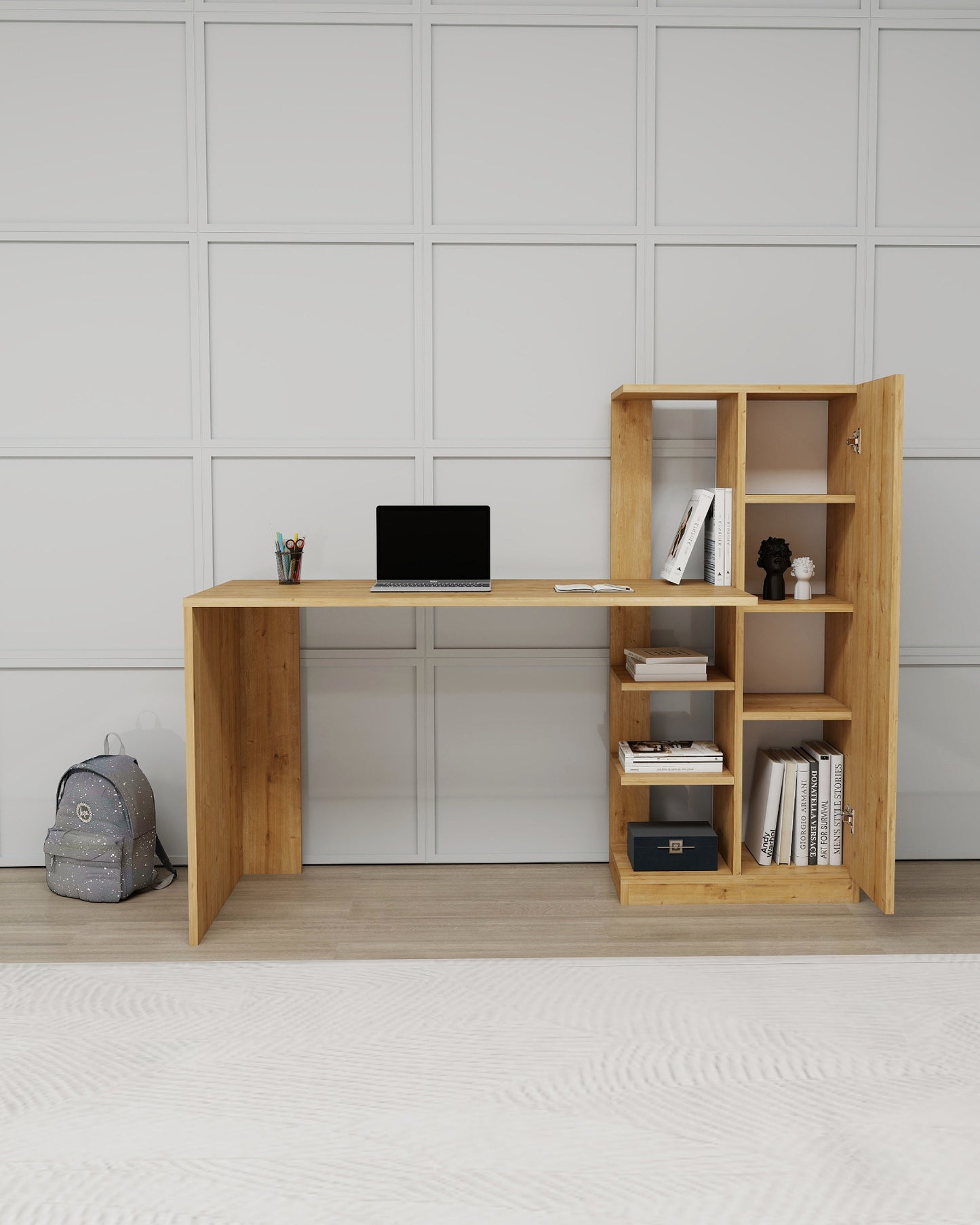 Yagiz Computer Desk with Cabinet & Shelves