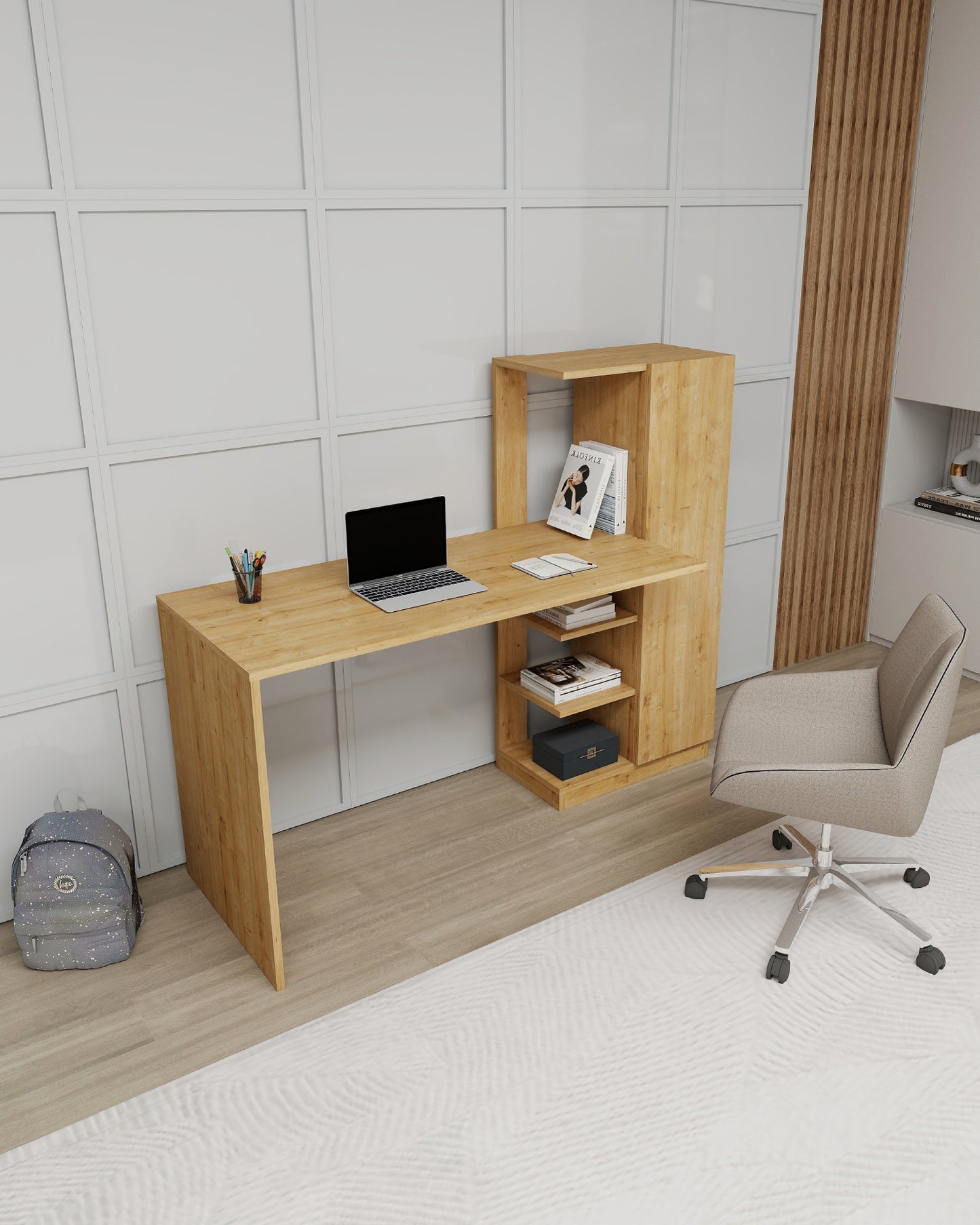 Yagiz Computer Desk with Cabinet & Shelves