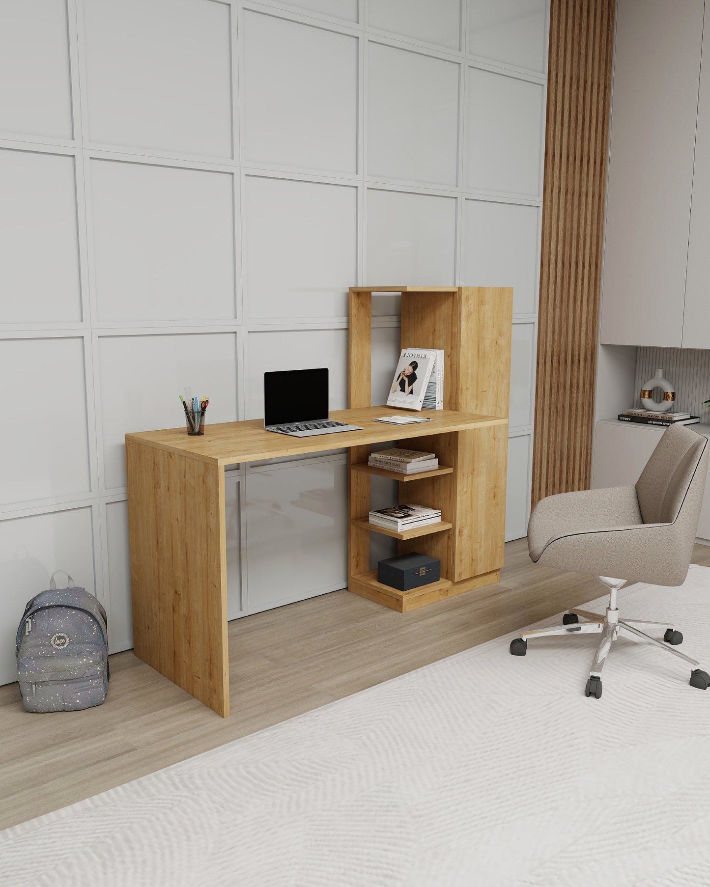 Yagiz Computer Desk with Cabinet & Shelves