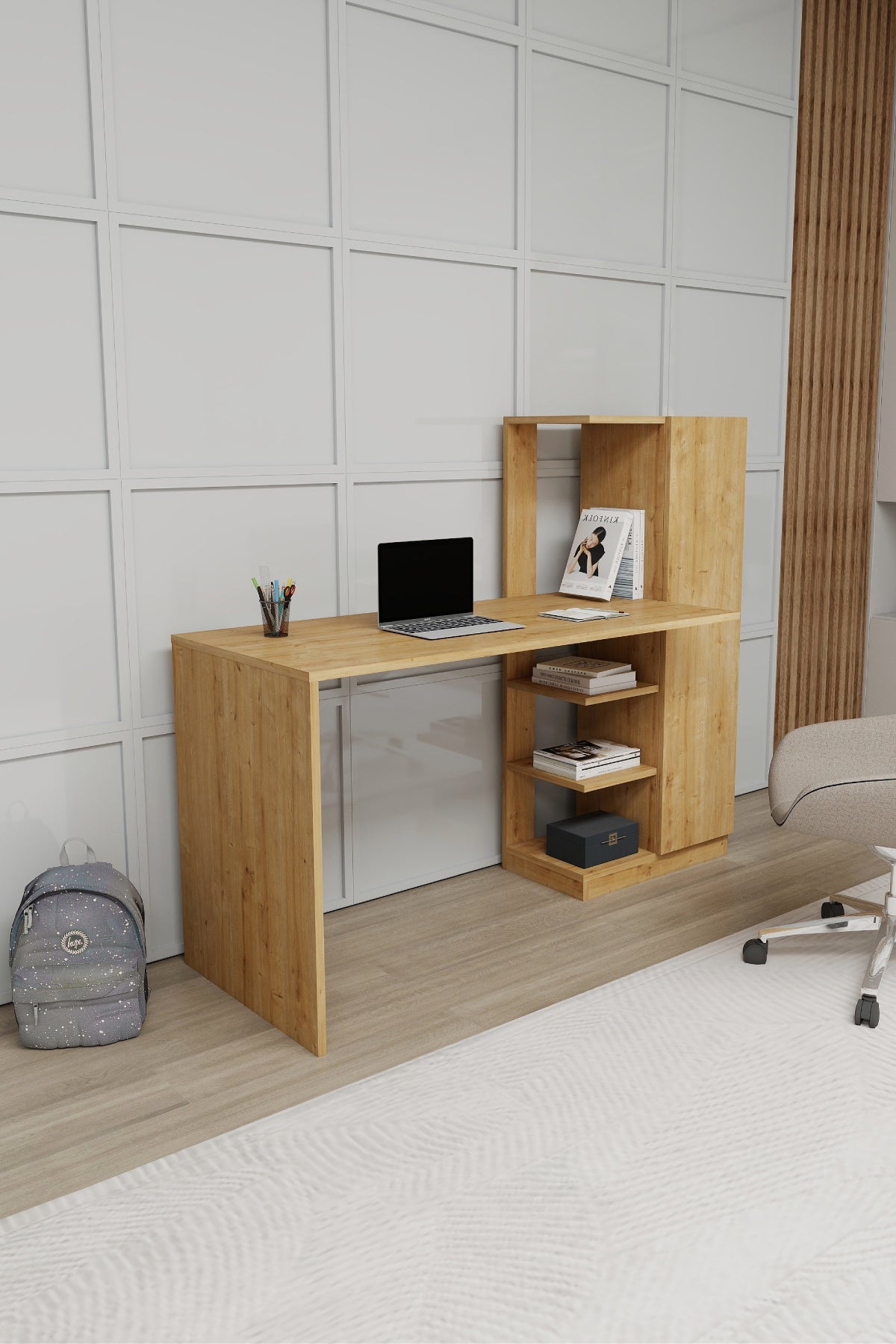 Yagiz Computer Desk with Cabinet & Shelves