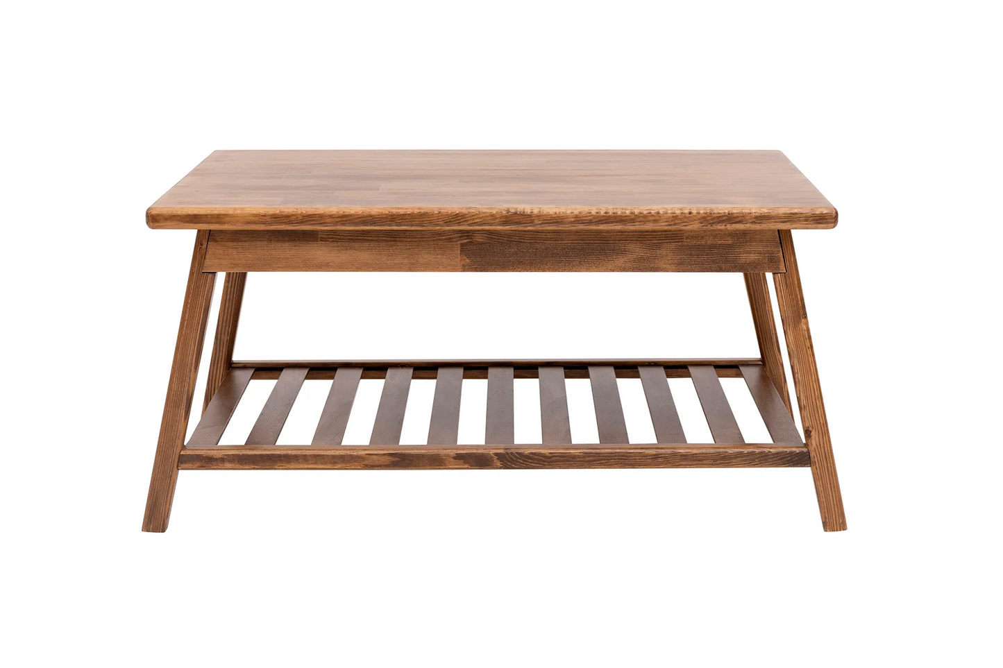 Solid Pine Wood Handmade Coffee Table with Storage Shelf Ayla