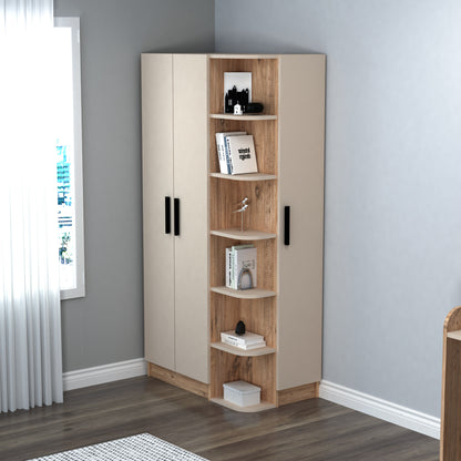 Eva 3 door corner wardrobe-Atlantic Pine & Beige–H: 180cm x D: 50cm x W: 90cm