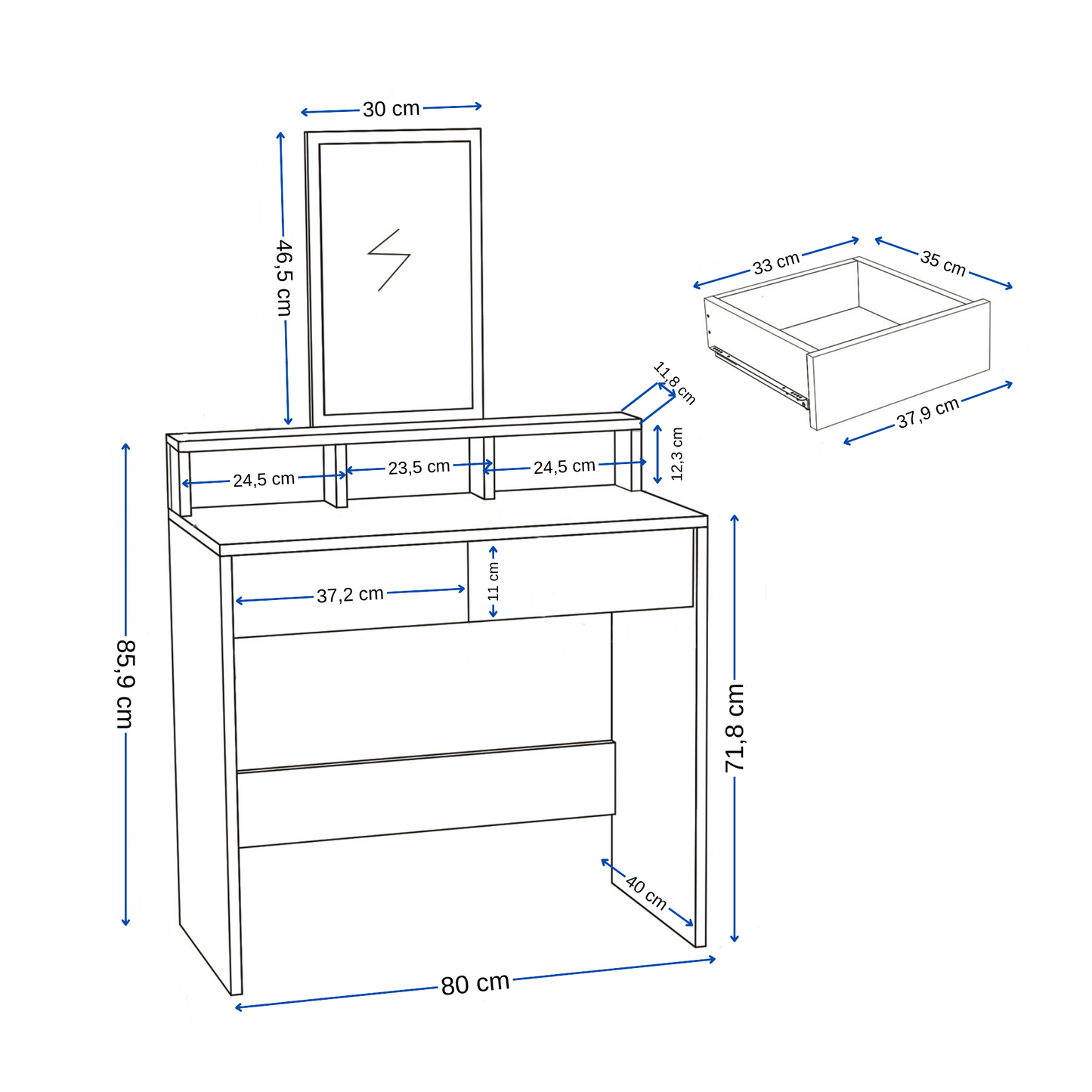 Luna Freestanding Compact Makeup Vanity Table with Mirror