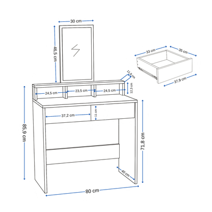 Luna Freestanding Compact Makeup Vanity Table with Mirror
