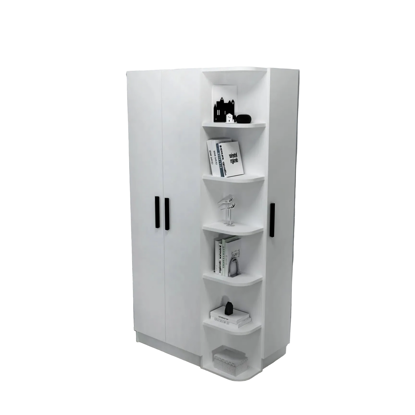 White cabinet with shelves on a white background
