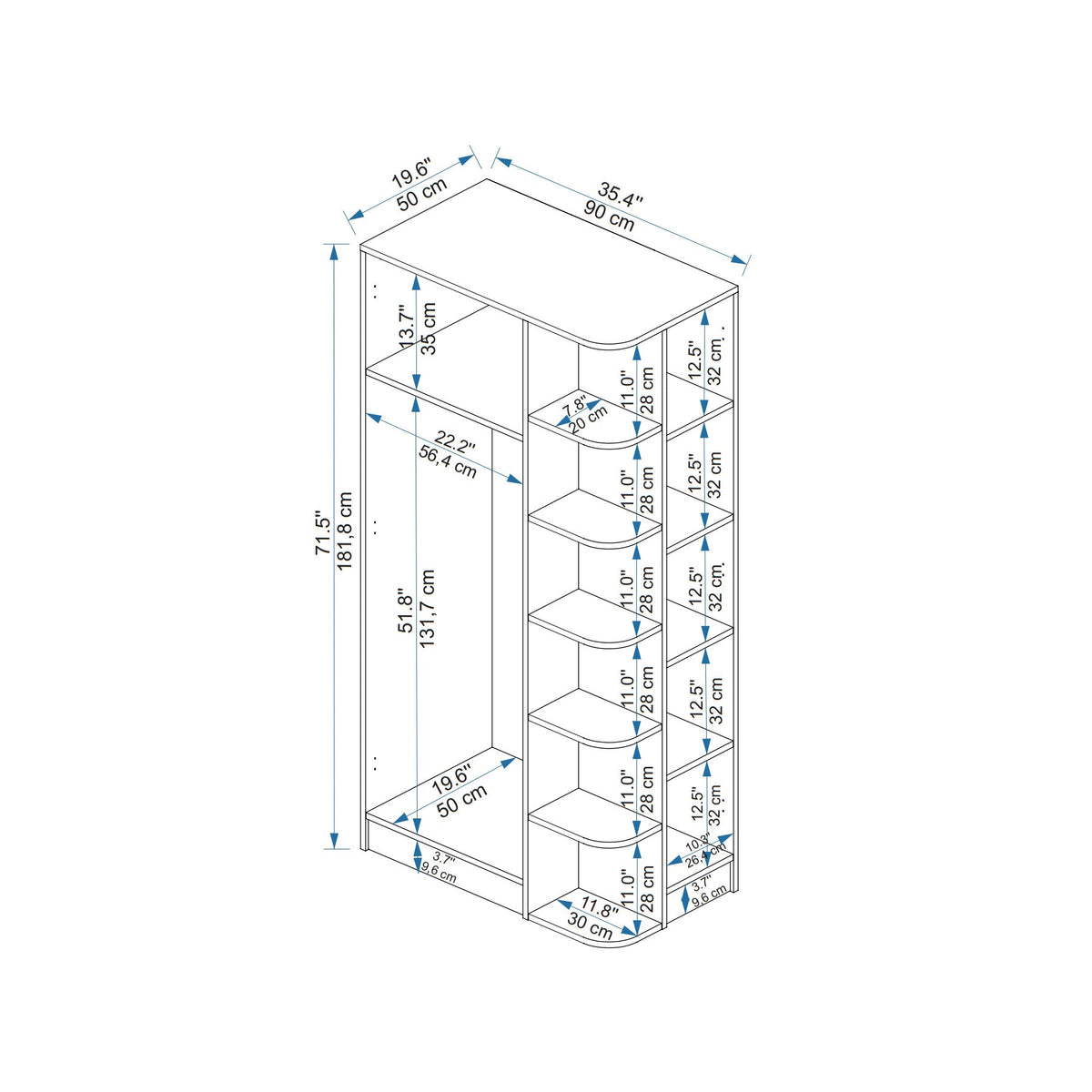 Illustration with measurements for the product: PAX / Luses corner wardrobe / Destina Home