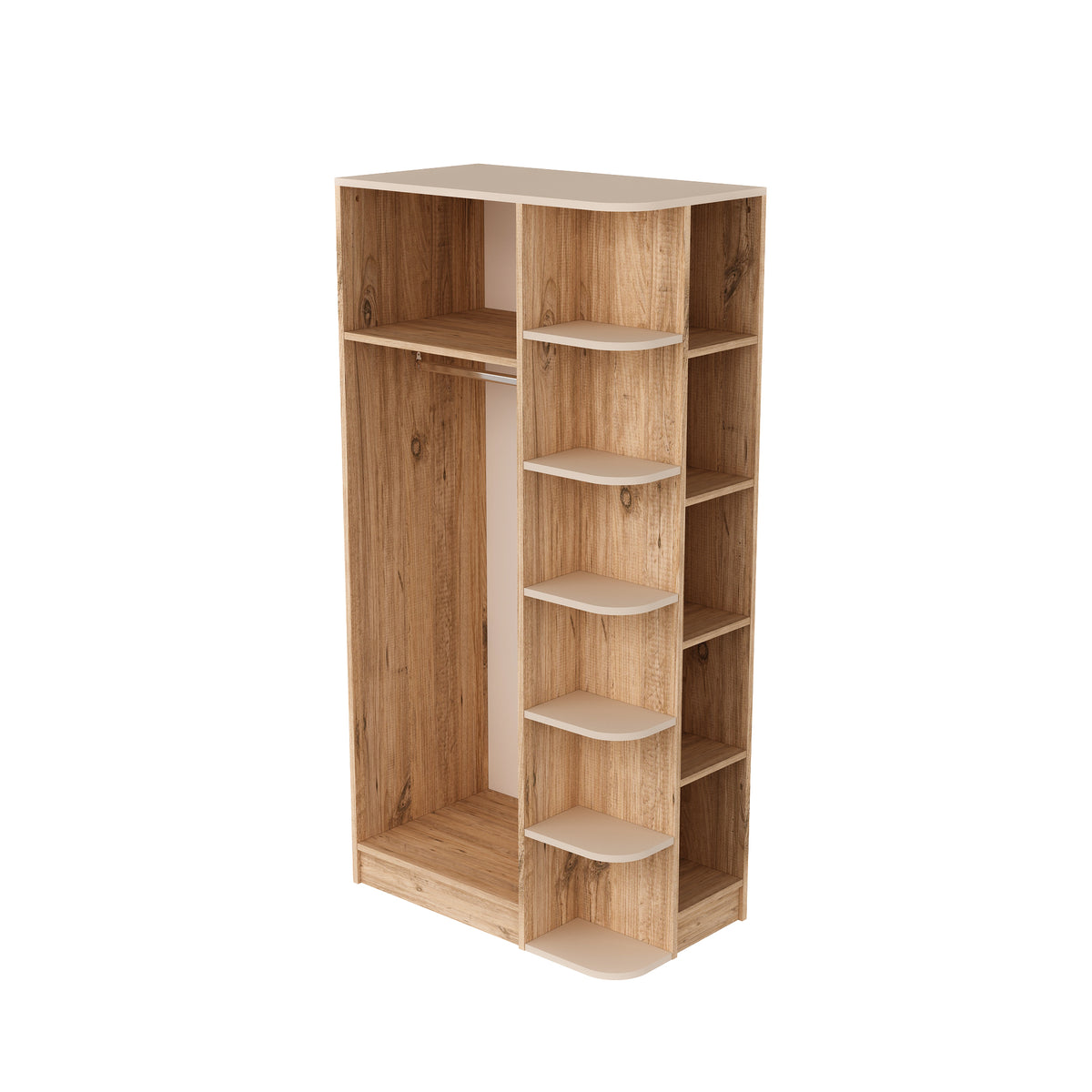 Side profile of Luses corner wardrobe in Atlantic Pine finish
