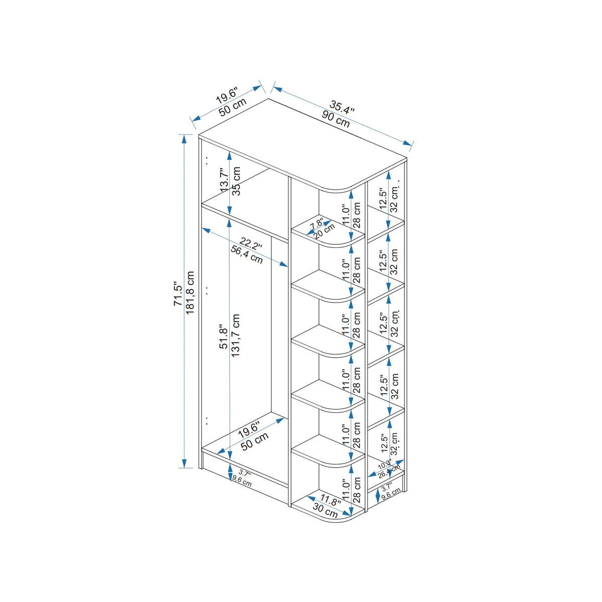 Illustration with measurements for the product: PAX / Luses corner wardrobe / Destina Home