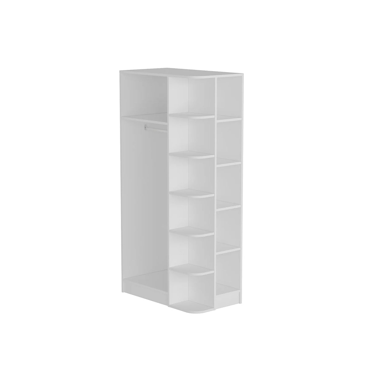 Side dimension diagram of Luses corner wardrobe showing depth and height