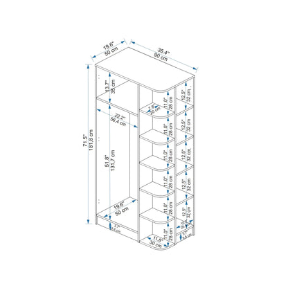 Dimension diagram for Luses corner wardrobe – 181.8cm H × 90cm W × 50cm D