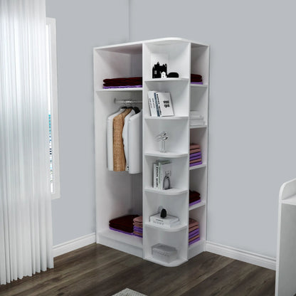 White Luses corner wardrobe styled in a contemporary bedroom