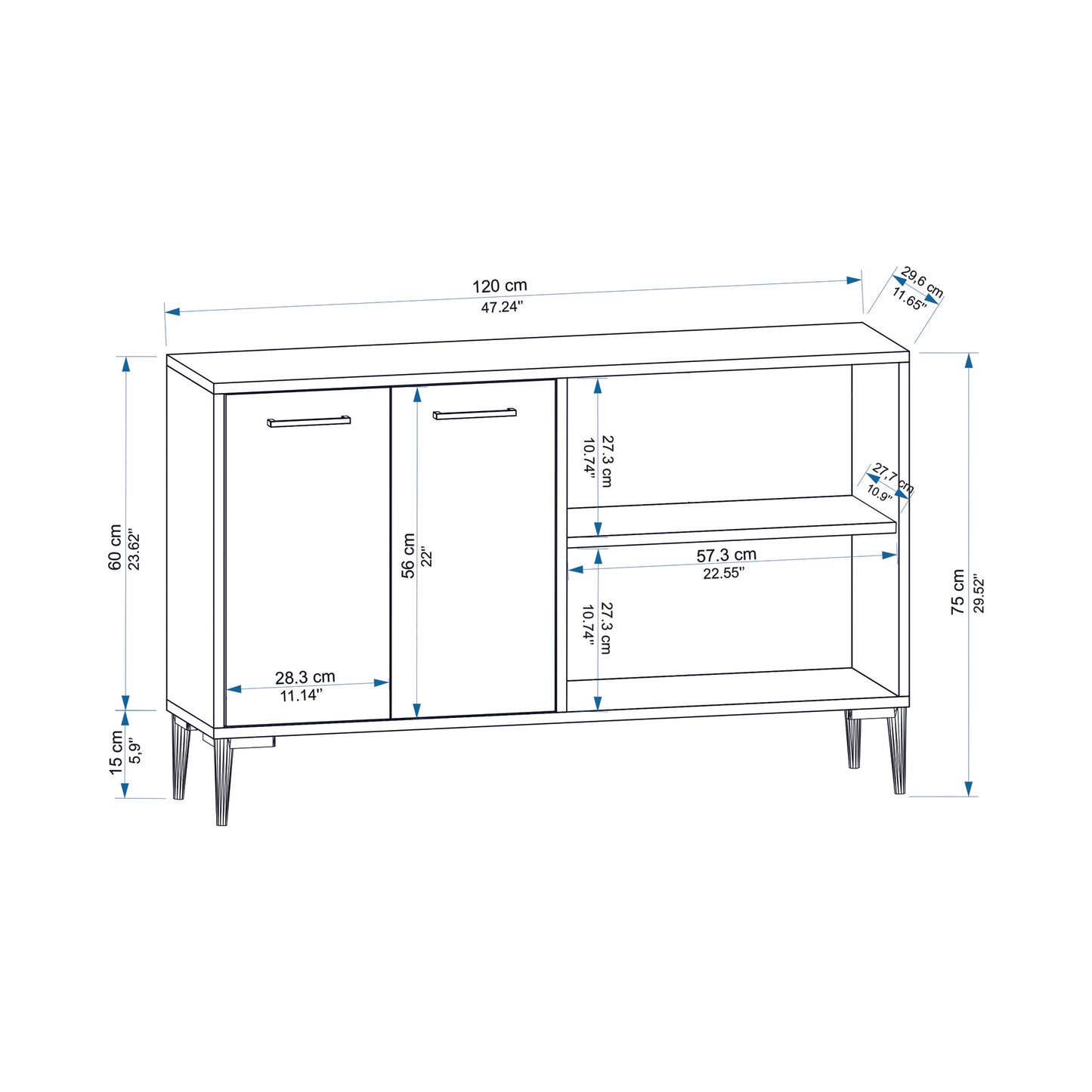 Frezya Modern Sideboard, TV Stand & Beverage Cabinet with 4 Doors